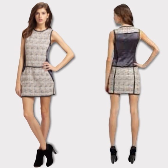 Theory Waldia Alluring Tweed Satin Panel Sheath Dress - Picture 1 of 13